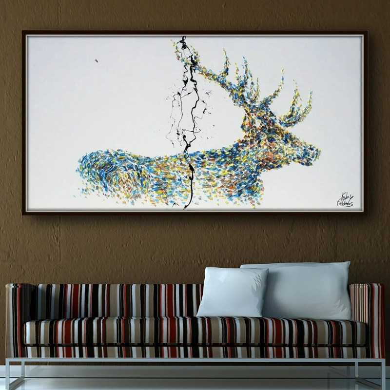 Power of the Stag 67 beautiful Textured Stag, noble, large canvas, rich colors, modern art canvas painting by Koby Feldmos.jpg