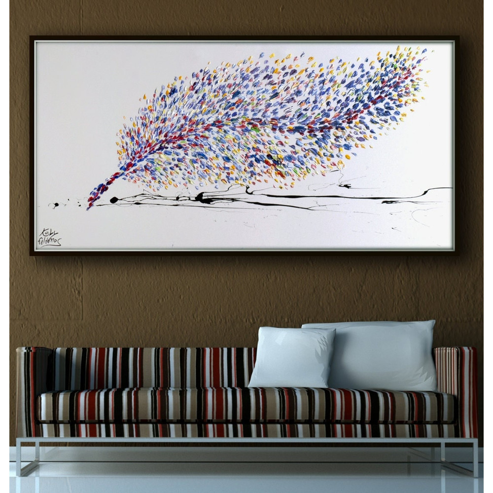 Purple Painting 55 Writing Feather , Original & Hand made oil Painting of a Feather, Large Painting, modern art, By Koby Feldmos.jpg