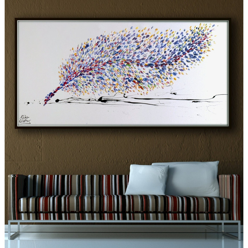 Purple Painting 55 Writing Feather , Original & Hand made oil Painting of a Feather, Large Painting, modern art, By Koby Feldmos.jpg