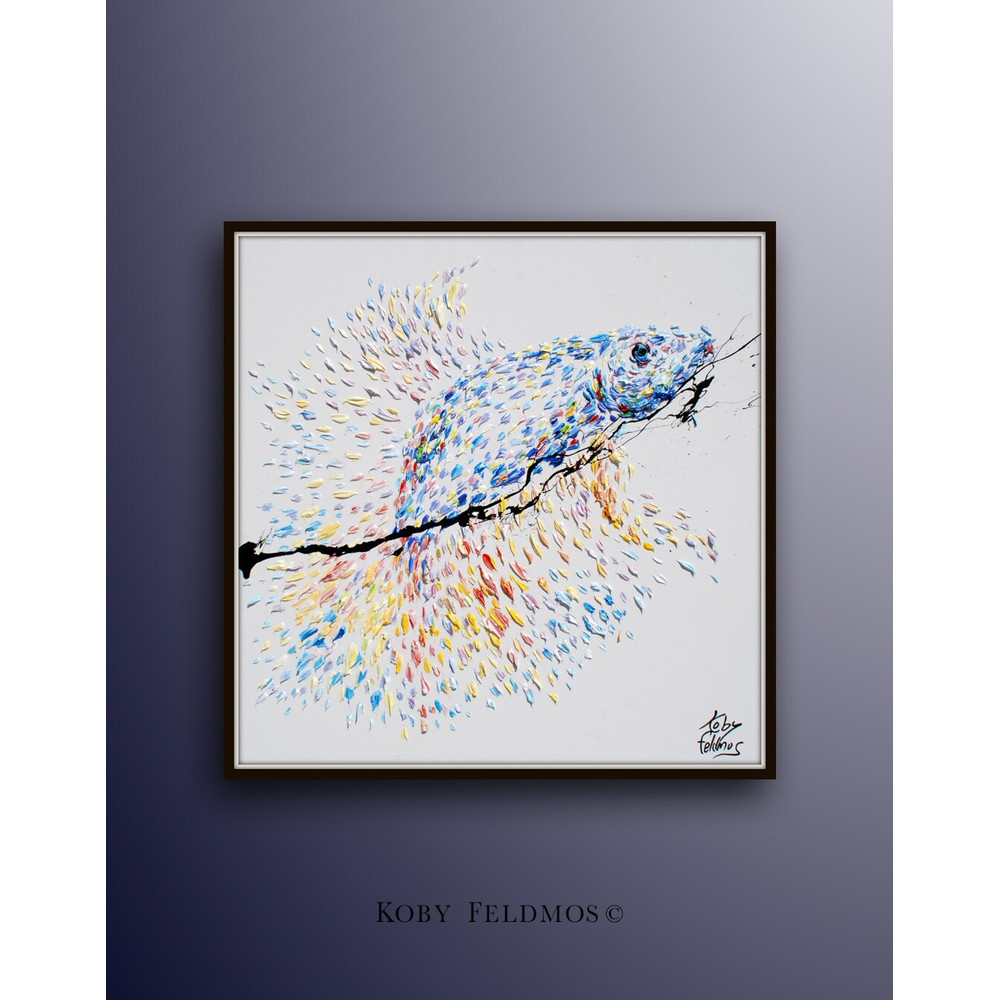 Redfish ButterFish 35 Animal Fish art , Mesmerizing colors of violets and orange, thick texture, calming colors, By Koby Feldmos.jpg