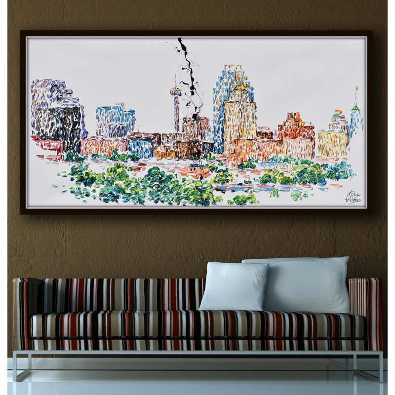 San Antonio Texas 67 Skyline beautiful luxurious cityscape artwork of the cist, vast oil colors and texture, By know artist Feldmos.jpg