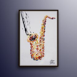 saxophone oil painting 40, modern looks, extremely luxury painting, unique art, music instrument, cl