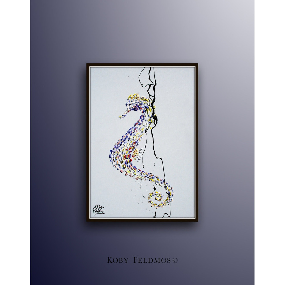seahorse painting 40, oil on canvas, pastel beautiful colors, relaxing painting, sea creatue, by Koby Feldmos.jpg