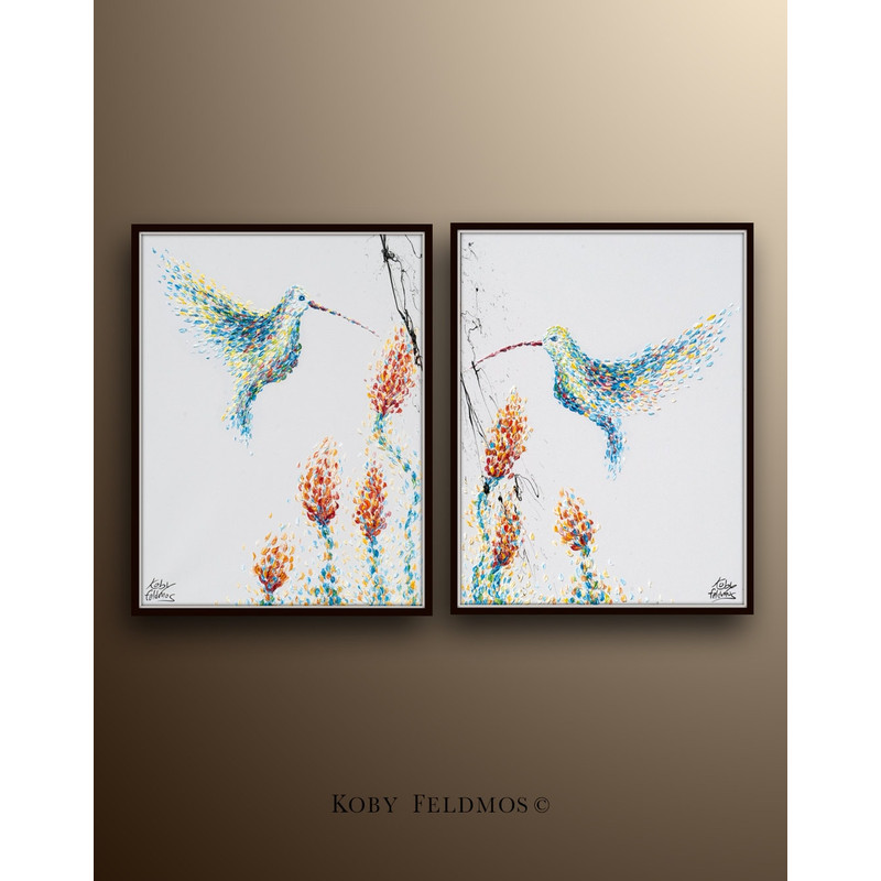 Set Painting 30 Original oil painting on canvas, Animal painting, humming bird painting, Modern style, Express shipping, by Koby Feldmos.jpg