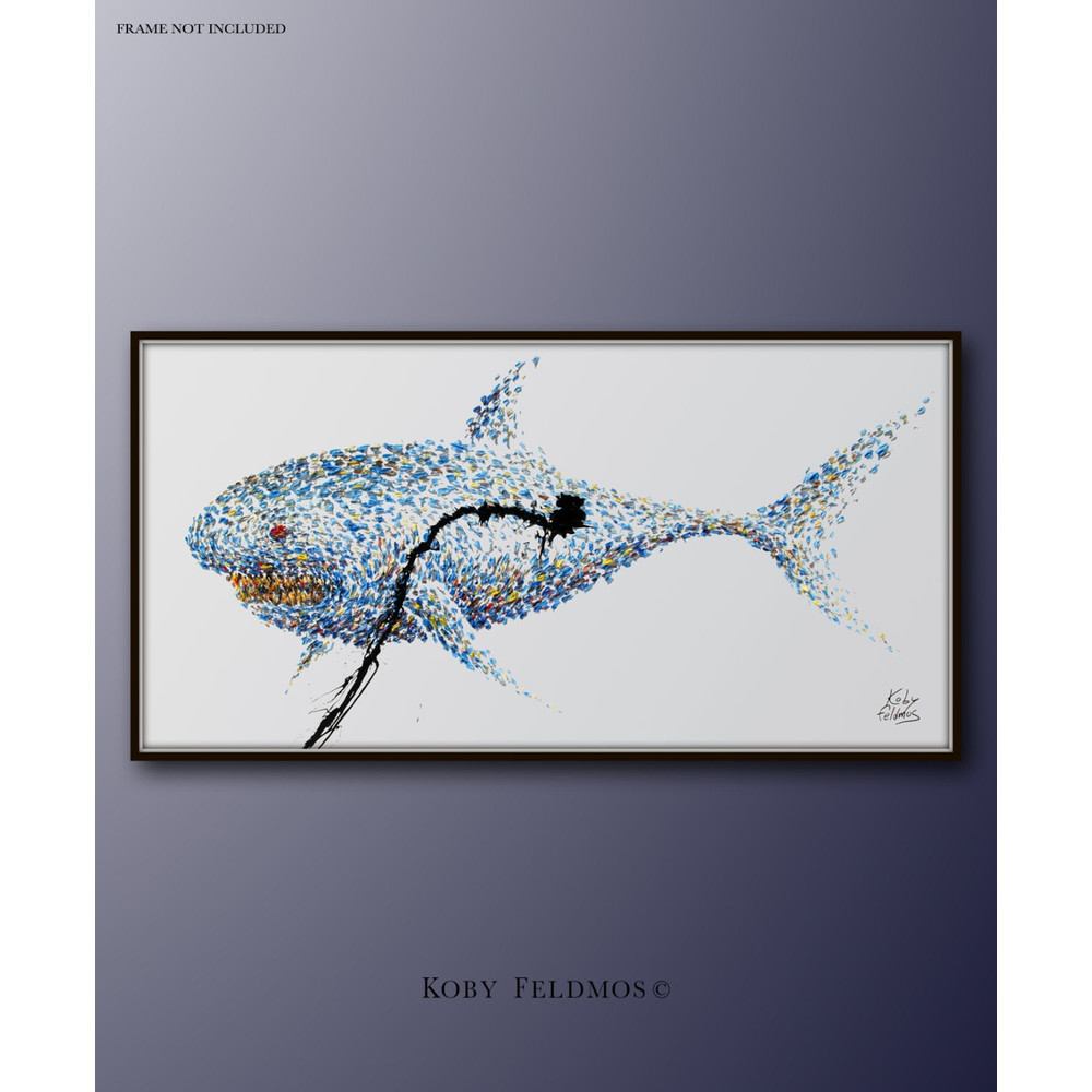 Shark painting 67 Strong Animal Original oil painting on canvas, Beautiful shades of blue, Very powerful painting, by Koby Feldmos.jpg