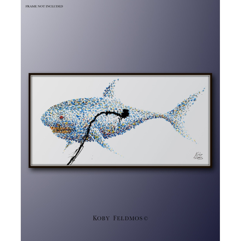 Shark painting 67 Strong Animal Original oil painting on canvas, Beautiful shades of blue, Very powerful painting, by Koby Feldmos.jpg