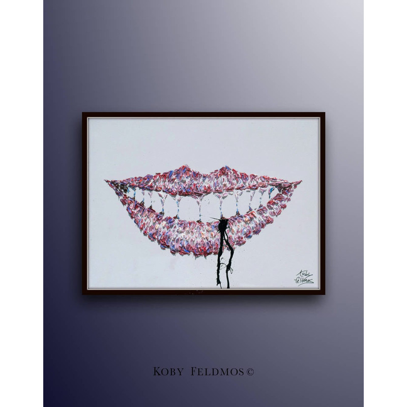 Smile lips painting 40 Lips biting Pop Art Modern Painting, teeth, dentist , beautiful smile, pink , purple pink lips,.jpg