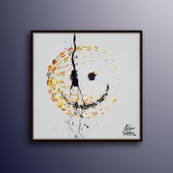 smiley 25 face oil painting on canvas, modern contemporary art, yellow , square, cute painting , imp