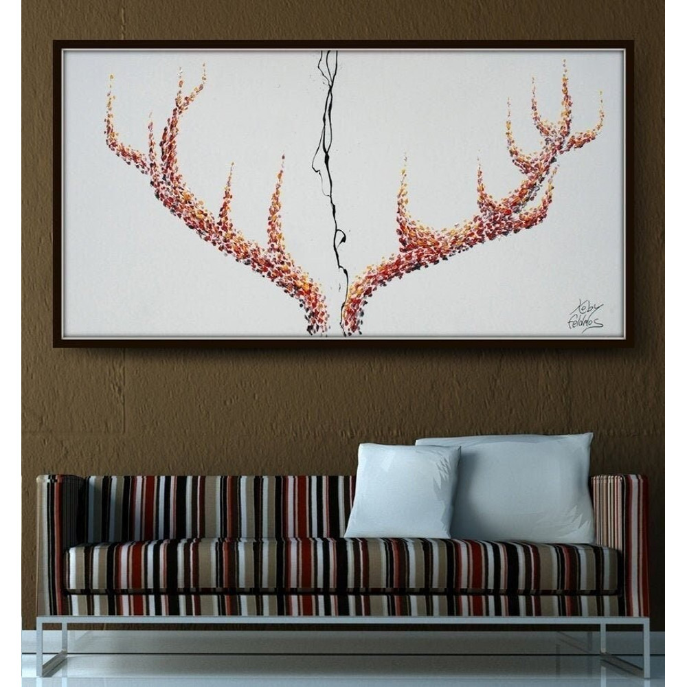 Stag Horns 55 Original oil painting on canvas, Large size artwork, modern painting, Original and handmade by Koby Feldmos.jpg