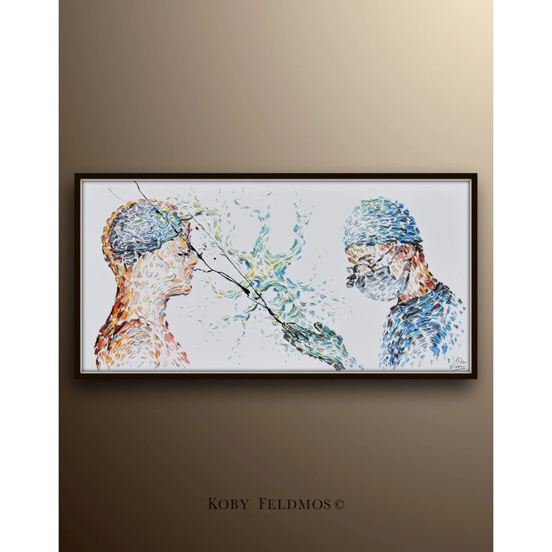 Surgeon with Patient 67 beautiful original art for office, gift to doctor, neurosurgeon, brain surgery, by Koby Feldmos.jpg