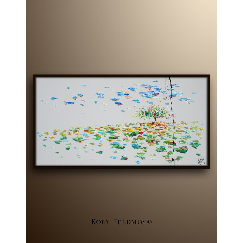 Tree in the Field 55 Landscape painting with calming composition, beautiful thick textured art, Modern Calming vibes, by Koby Feldmos.jpg