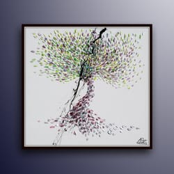 tree painting 35 beautiful colorful abstract tree , original oil painting by koby feldmos , certif