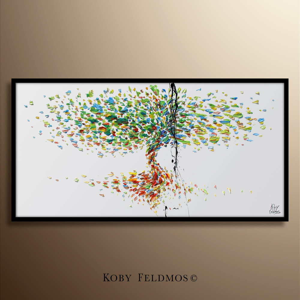 Tree painting 67 - Heavy texture, relaxing colors, oil painting on canvas, original art, modern style, Handmade by Koby Feldmos.jpg