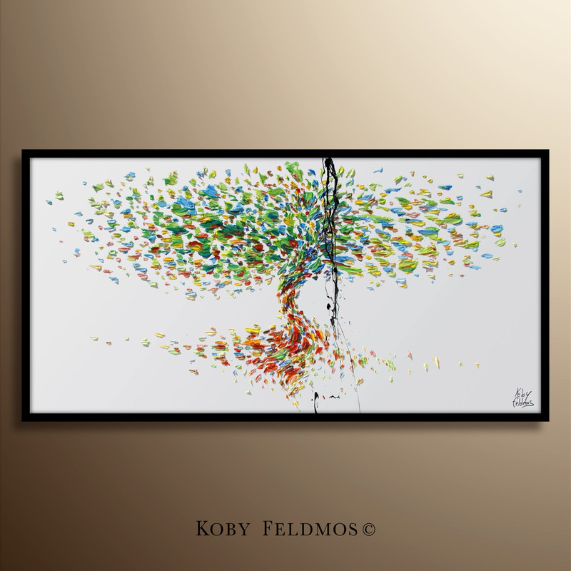 Tree painting 67 - Heavy texture, relaxing colors, oil painting on canvas, original art, modern style, Handmade by Koby Feldmos.jpg