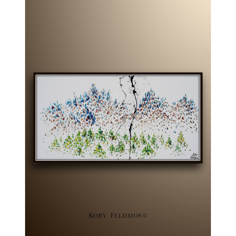 Trees and Mountain 55 Relaxing calming composition, Original oil painting, by Koby Feldmos.jpg