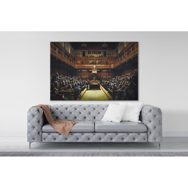 CANVAS ART PRINT Banksy Devolved Parliament Painting Print Banksy Graffiti Wall Art Print Monkey Parliament Canvas Trendy Living Room Art.jpg