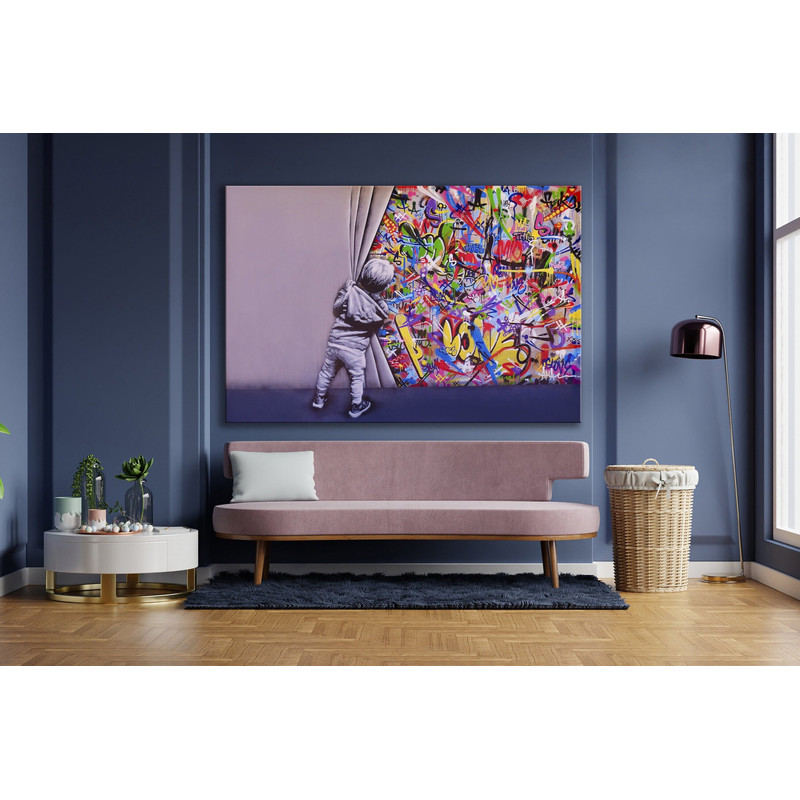 CANVAS ART PRINT Behind The Curtain Canvas Art Pop Art Print Banksy Canvas Print Banksy Wall Art Urban Graffiti Wall Art Trendy Graffiti Art.jpg