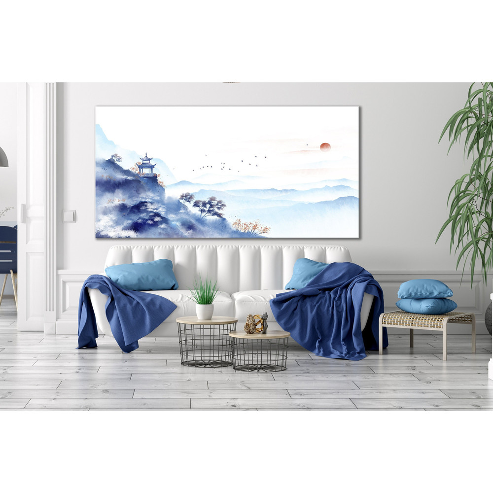 CANVAS ART PRINT Japan Foggy Mountain Print Sakura Wall Art Japanese Canvas Print Asian Style Wall Decor Japan Landscape Room Wall Art Print.jpg