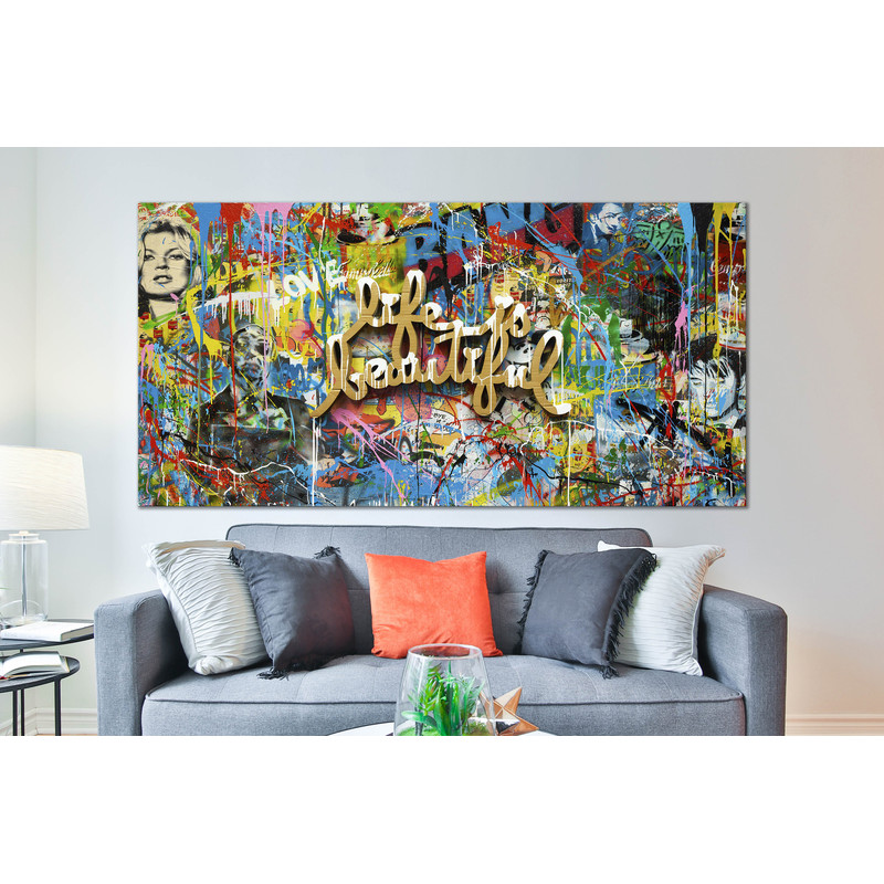 CANVAS ART PRINT Life Is Beautiful Canvas Print Pop Art Print Brainwash Graffiti Collage Art Urban Wall Art Canvas Large Living Room Art.jpg