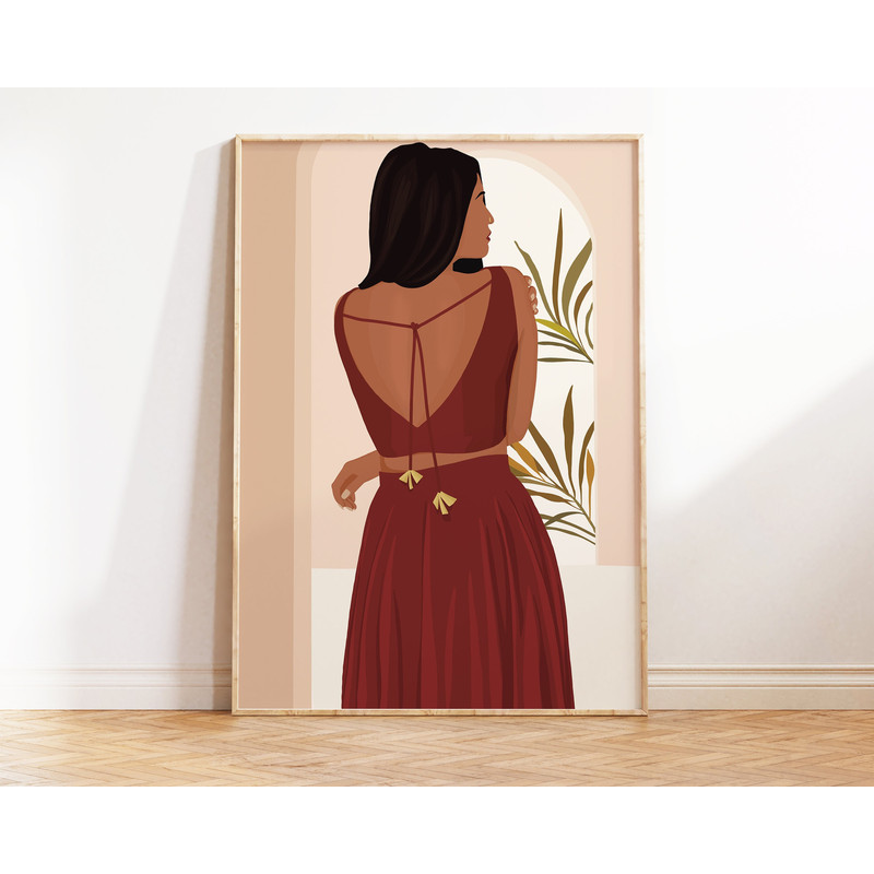 Desi Art, Indian Art, South Asian Woman Illustration, Brown Girl Portrait, Modern Indian Woman Art, South Indian Art, Tamil Home Decor, Boho.jpg