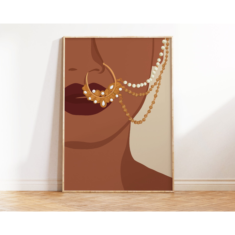 Desi Art, Indian Wall Art, South Asian Woman Art, Asian Painting, South Indian Art, Brown Girl, Nath, Nose Ring Art, Desi, Tamil Girl Print-1.jpg