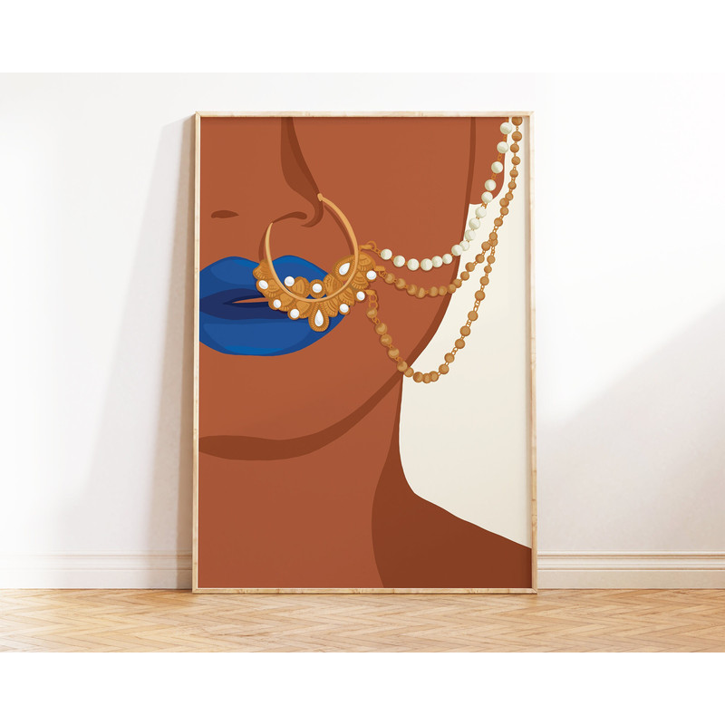 Desi Art, Indian Wall Art, South Asian Woman Art, Asian Painting, South Indian Art, Brown Girl, Nath, Nose Ring Art, Desi, Tamil Girl Print.jpg