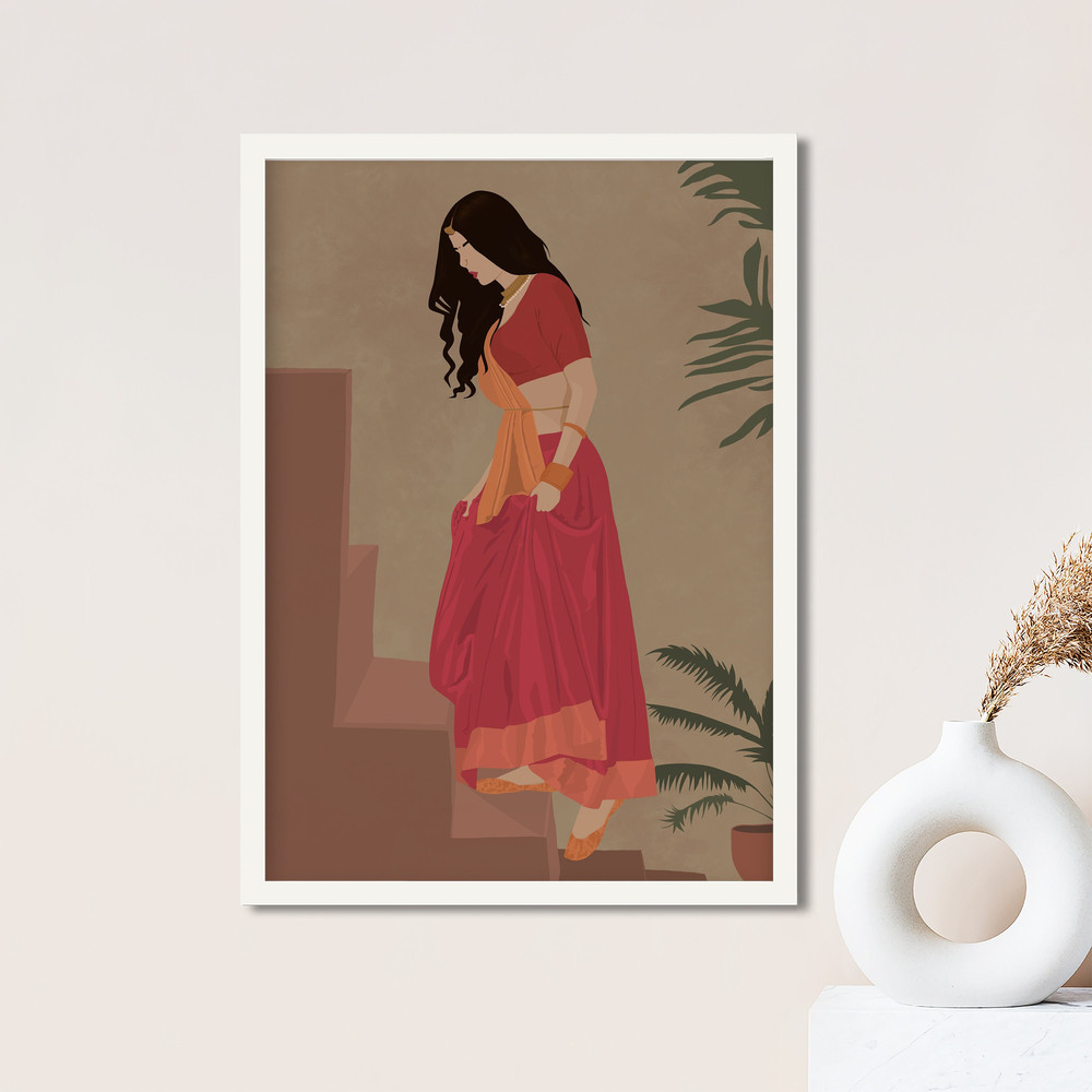 Desi Art, Indian Wall Art, South Asian, Modern Indian Woman Art, South Indian Art Decor, Tamil Art, Brown Girl Illustration, Punjabi Woman.jpg