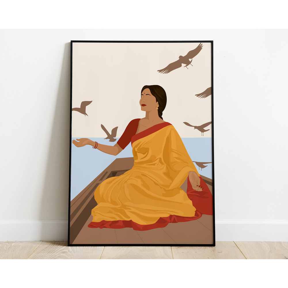 Desi Art, Indian Woman Wall Art, South Asian Art, Brown Girl Art, Modern Woman in Saree Art, South Indian Art, Tamil Art, Bollywood Poster.jpg