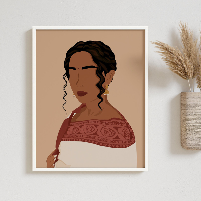 Desi Art, Indian Woman Wall Art, South Asian Art, Brown Girl Illustration, Modern Woman in Saree Art, South Indian Art Decor, Tamil Girl Art.jpg