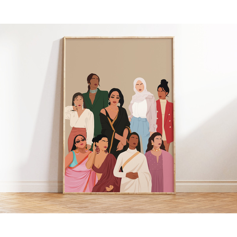 Desi Diversity Art Print, People Poster, Multicultural Art, Inclusive Art, Crowd Unity Art, Diverse South Asian, Feminist Art, Brown Girl.jpg