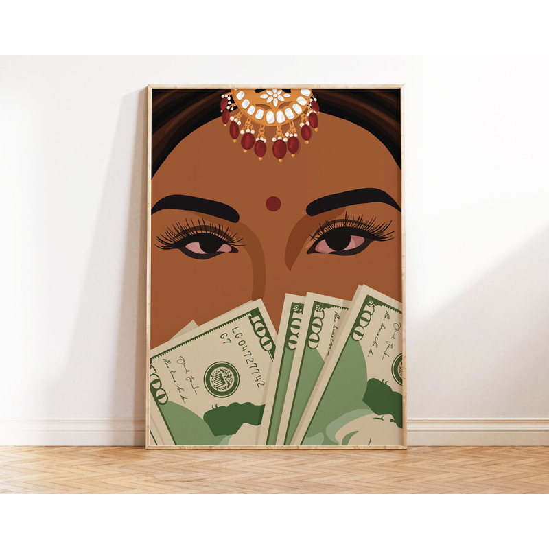 Desi Wall Art, Rich Indian Woman Art, Powerful South Asian Woman Art, Indian Art, Tamil Girl, Brown Girl with Money Art, Mom Im a Rich Man.jpg