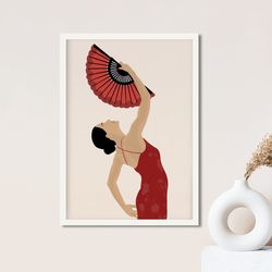 flamenco woman painting, spanish dancer illustration, espana travel poster, woman in red gown, hispa