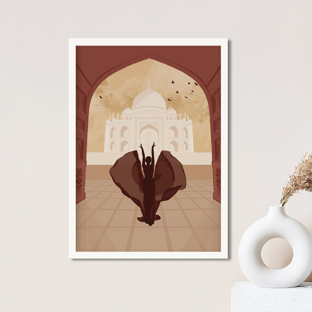 Girl Dancing at Taj Mahal Poster, Brown Girl Art, Desi Art, South Asian Woman Print, Indian Woman Digital Art, Asian American Boho Wall Art.jpg