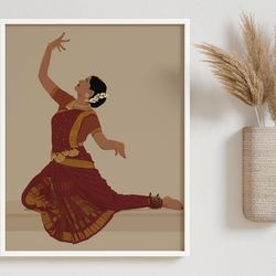 indian art, bharatanatyam poster, brown girl art, desi art, south asian woman art, tamil girl wall a