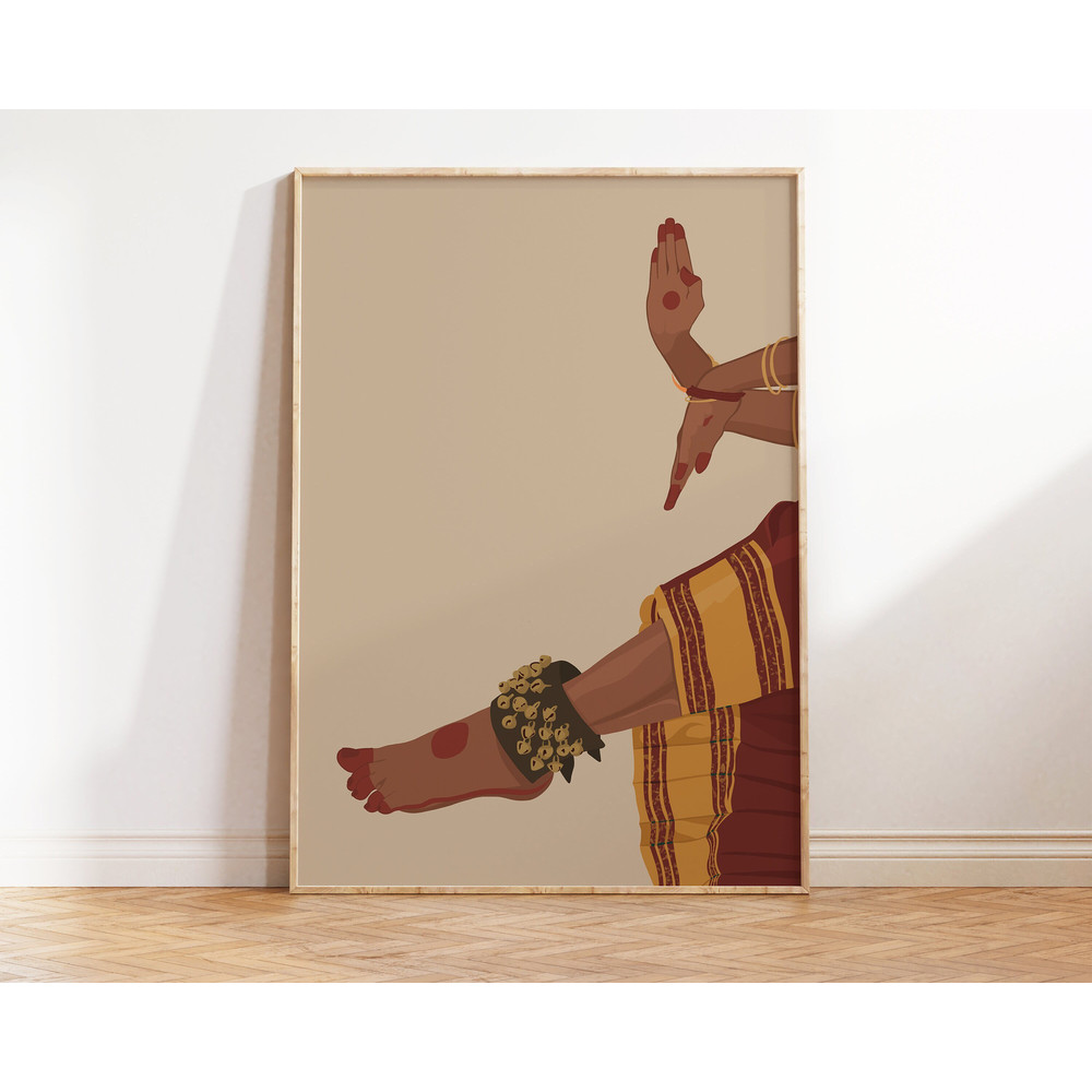 Indian Classical Dancer Art, Bharatanatyam Mudra Poster, South Asian Dancer Feet Illustration, Brown Girl Art, Desi Art, Tamil girl Wall Art.jpg