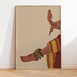 indian classical dancer art, bharatanatyam mudra poster, south asian dancer feet illustration, brown