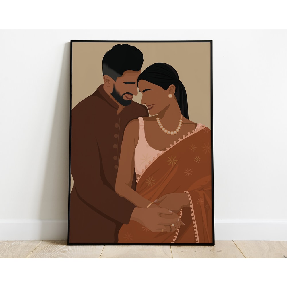 Indian Couple Art, Indian Art, Desi Art, South Asian Art, South Indian Art, Desi Art, Brown Couple Art, Valentine's Gift, For him, For her-1.jpg