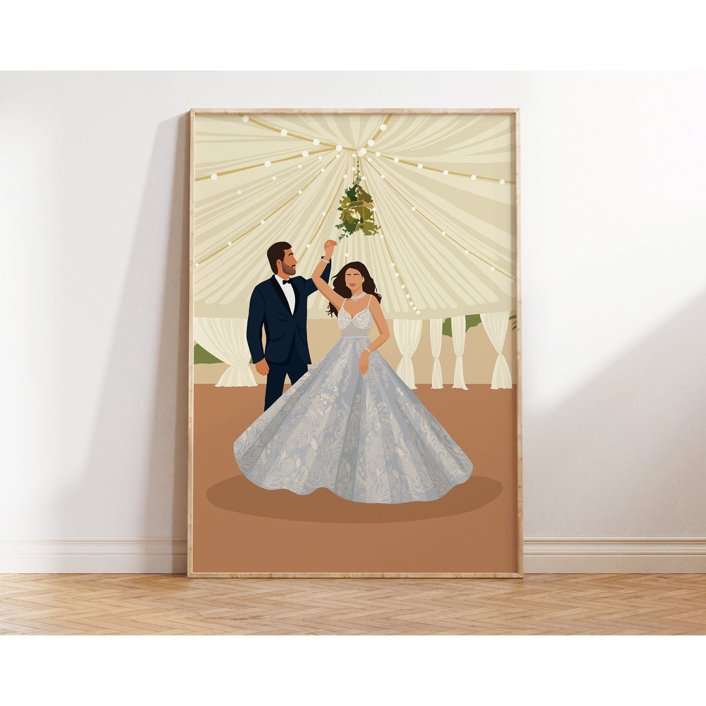 Indian Couple Dancing Art, Indian Art, Desi Art, South Asian Art, Brown Couple Art, Valentine's Gift, For himher, Anniversary Gift, Sangeet.jpg