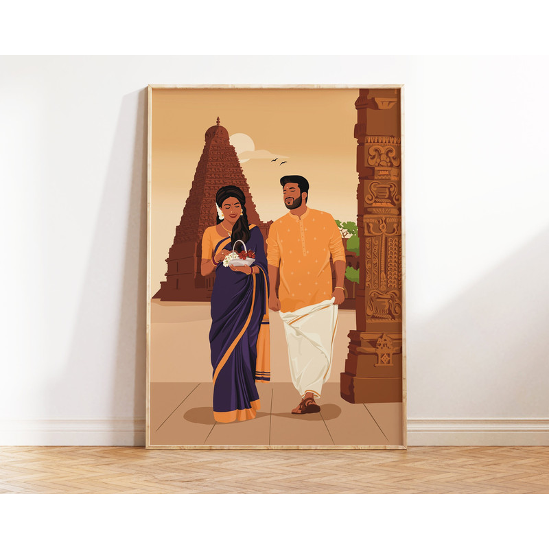 Indian Couple Wall Art, Desi Art, Indian Art, South Asian Home Decor, Brown Couple Portrait, South Indian, Valentines Gifts For him, For her.jpg