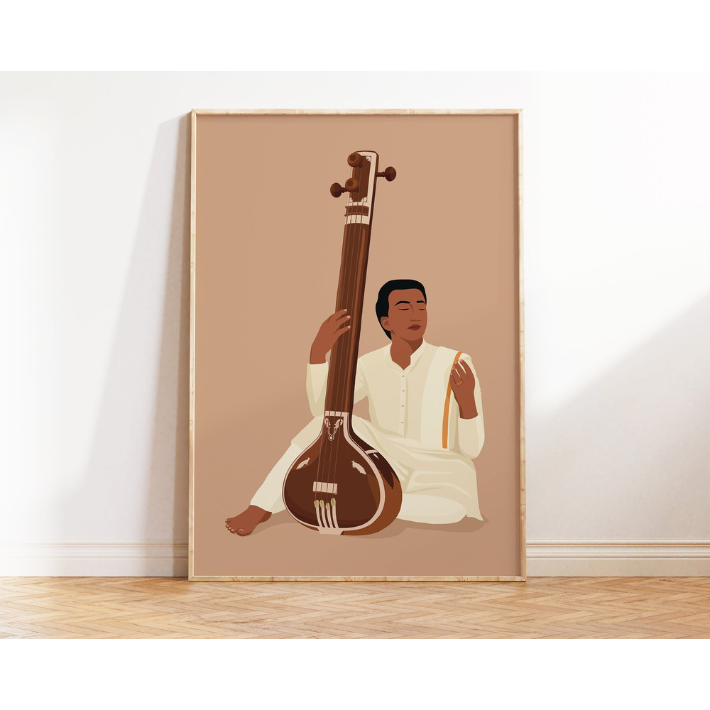 Indian Man playing Tanpura Art, Desi Art, Indian Art, South Indian Prints, South Asian, Musical instrument Decor, Tamil Man, Musician Gift.jpg
