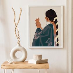 indian woman wearing bangles art, south asian woman, desi poster, brown girl art, tamil girl illustr