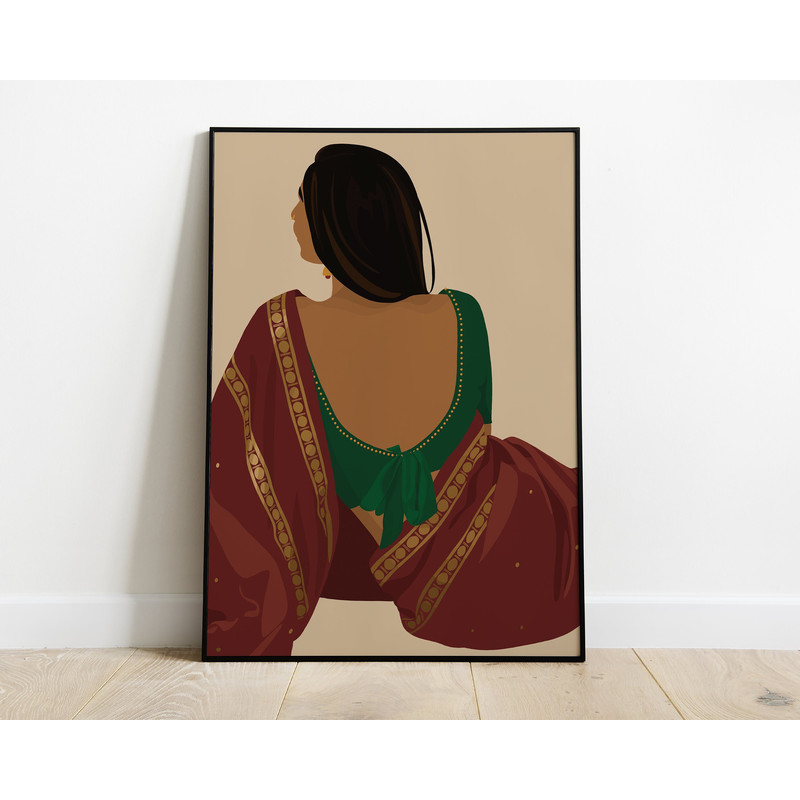 Indian Women In Saree Art, Desi Art, Indian Wall Art, South Asian Art, Tamil Girl Poster, Telugu Art, Brown Girl, Retro Art, Indian Pop Art.jpg