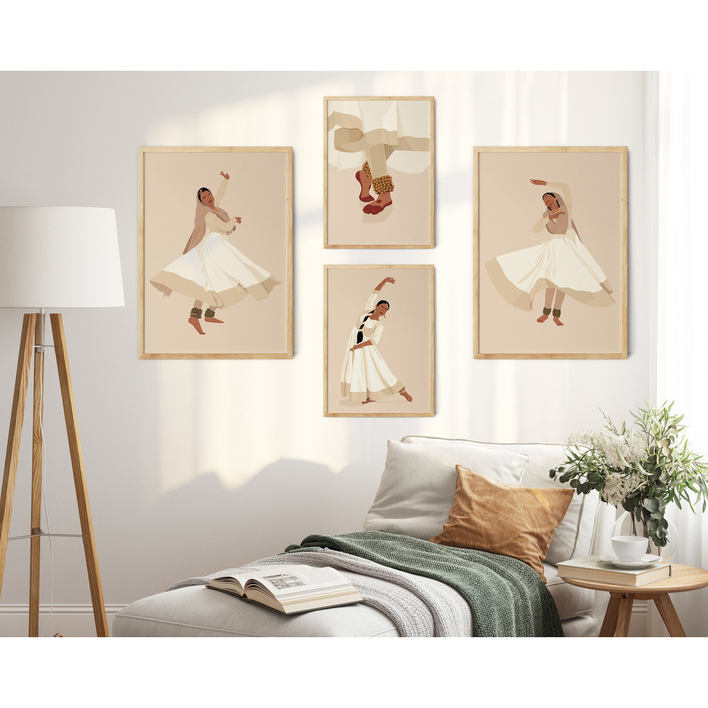 Kathak Art, Indian Wall Art, Set of 4 Indian Dancer Art, Classical Dancer Art, Brown Girl Art, Desi Wall Art, South Asian Art, South Indian-1.jpg