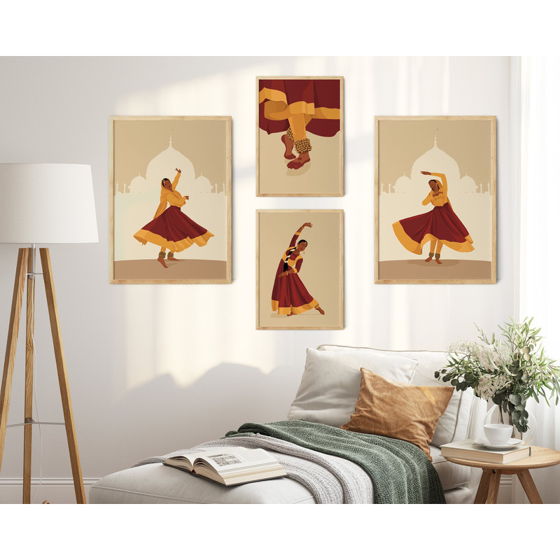 Kathak Art, Indian Wall Art, Set of 4 Indian Dancer Art, Classical Dancer Art, Brown Girl Art, Desi Wall Art, South Asian Art, South Indian.jpg