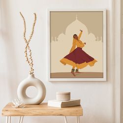 kathak dance at taj mahal poster, brown girl art, desi art, south asian woman print, indian woman