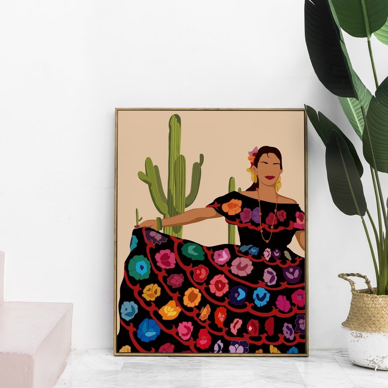 Mexican Wall Art, Chiapas Woman Print, Hispanic Art, Folklore Art, Hispanic Heritage Month, Latino Folk Art Prints, Latin American Portrait.jpg