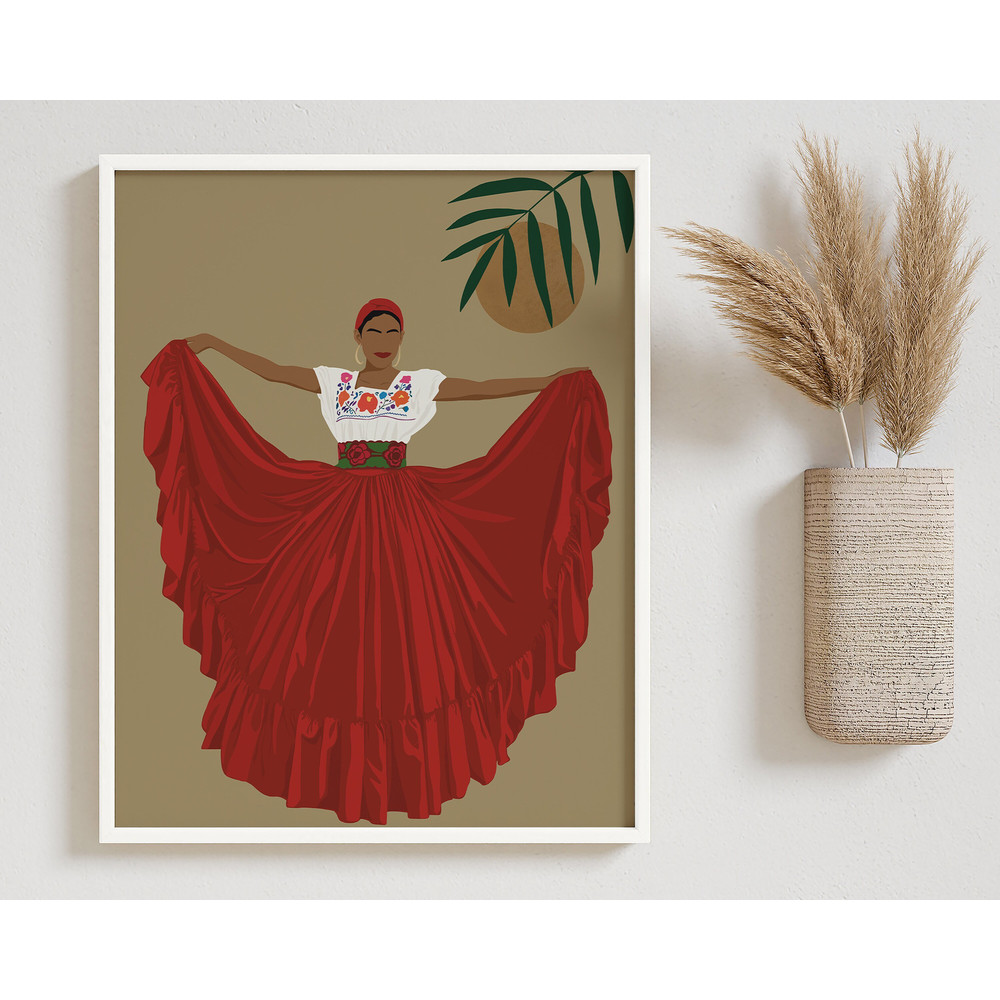 Mexican Woman Art, Mexico Wall Art Print, Hispanic Art, Folklore Art, Hispanic Heritage Month, Latino Art Prints, Latin American Portrait-1.jpg