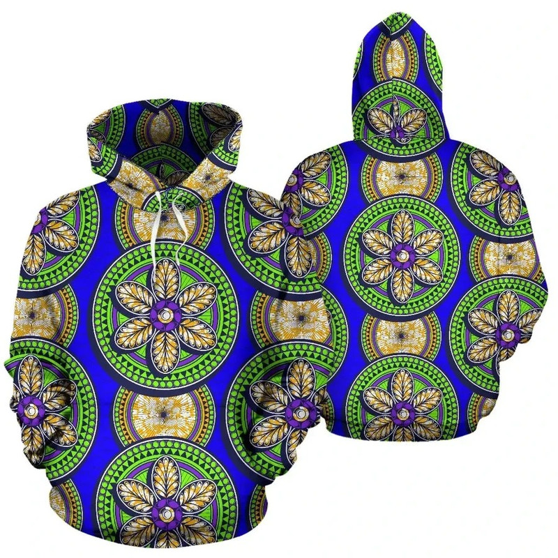 Ankara Rounded 6 Petals Pullover, African Hoodie For Men Women