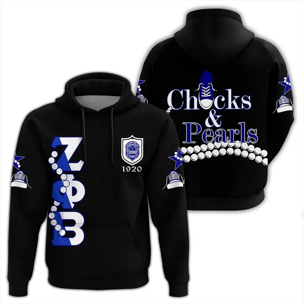 Zeta Phi Beta Pearls K.H Chucks n Pearls Pullover, African Hoodie For Men Women
