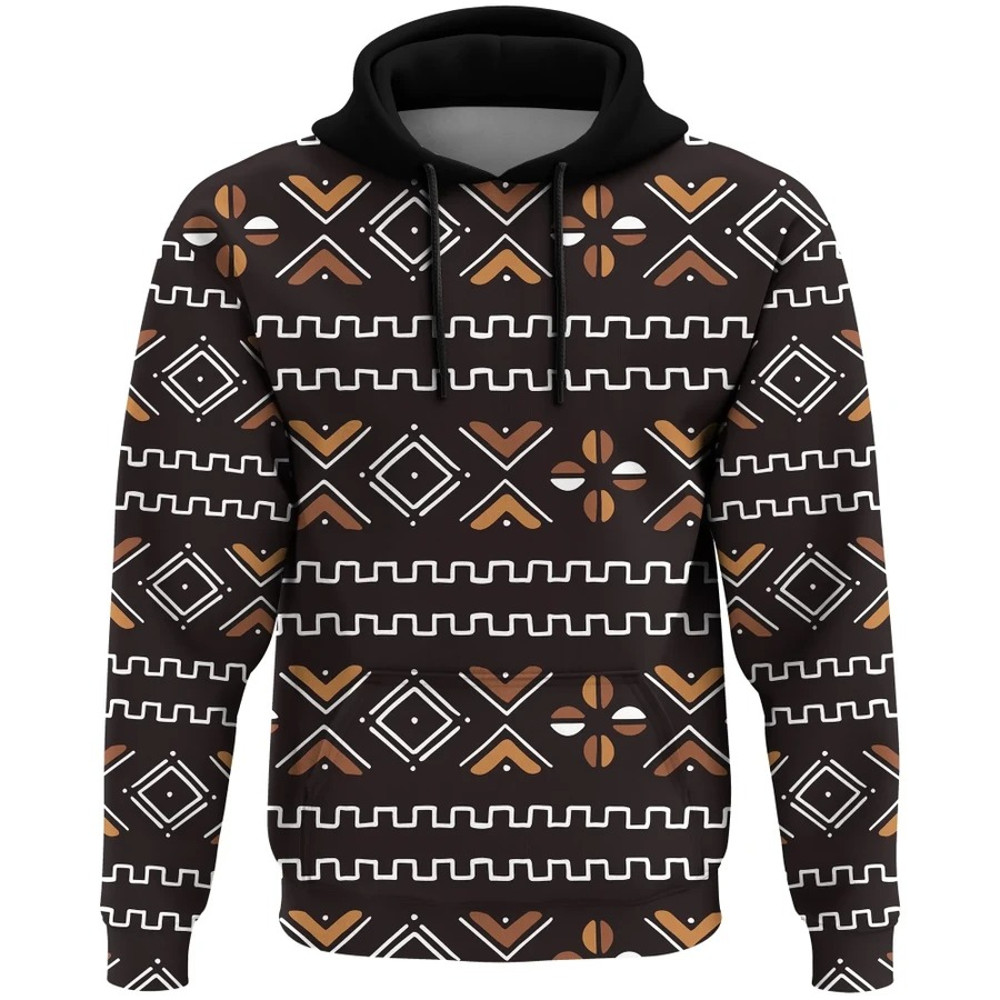 Traditional Coffee Bogolan Pullover, African Hoodie For Men Women